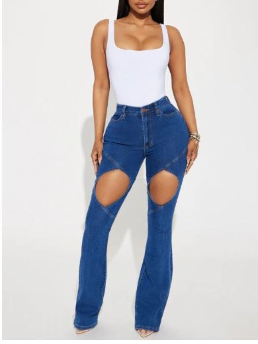 Fashion Nova Clarie Cut Out Stretch Bootcut Jeans - Dark Wash ***Final Sale